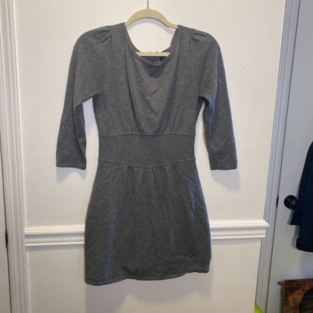 Express Gray Wool Blend Sweater Dress Size M Knit Fit Waist 3/4 Sleeve